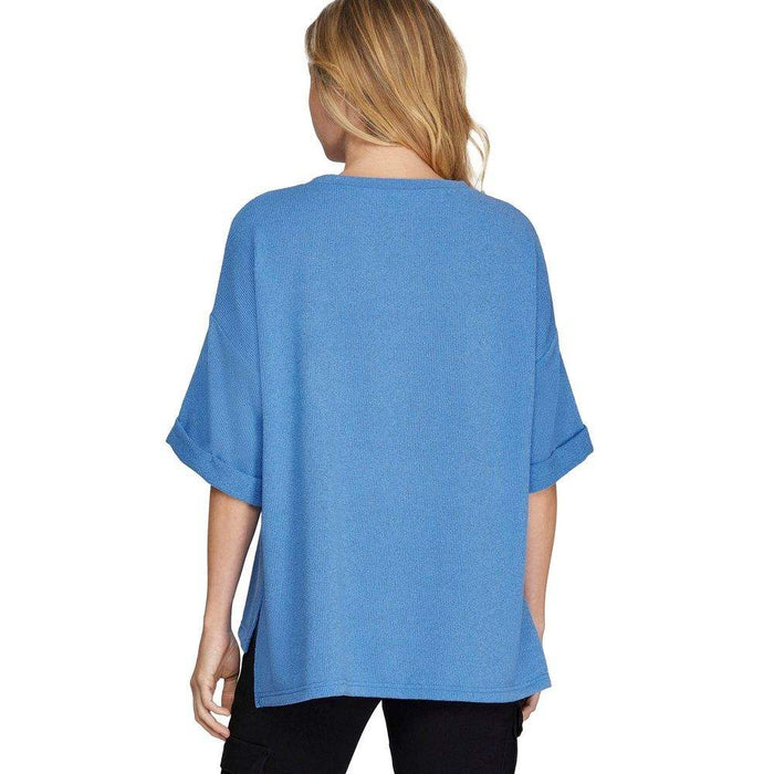 She & Sky Women's Diva Blue Drop Sweater Top