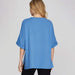 She & Sky Womens Diva Blue Drop Shoulder Short Sleeve Sweater
