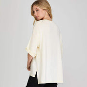 She & Sky Womens White Drop Shoulder Short Sleeve Sweater