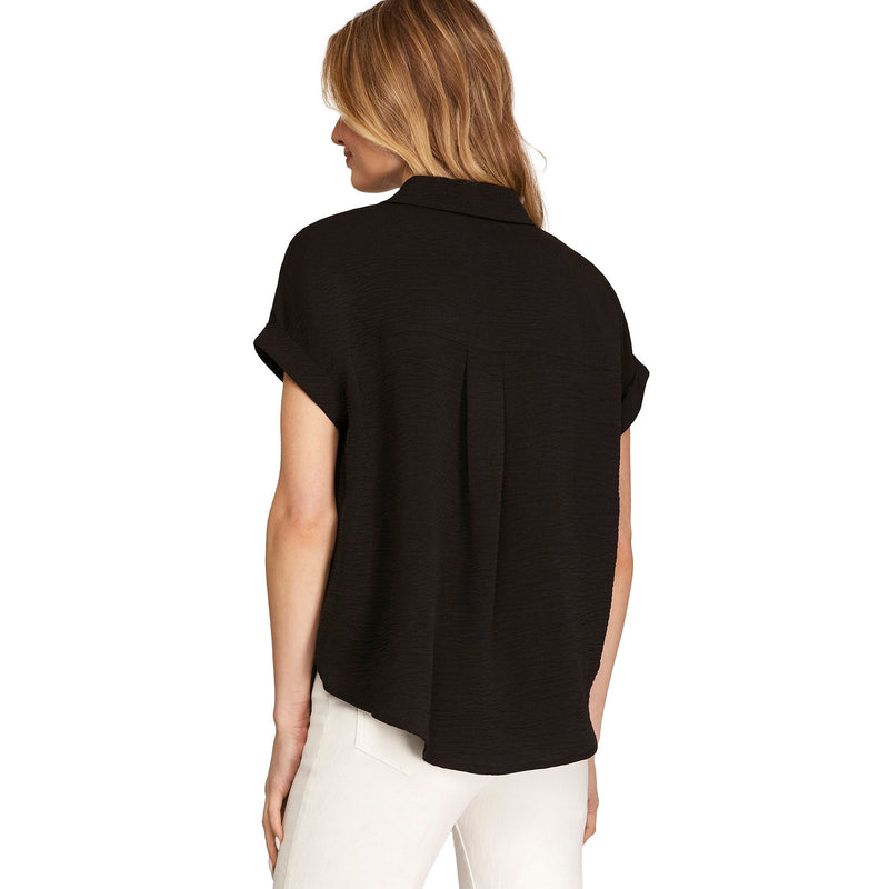 She & Sky Womens Black Drop Shoulder Top
