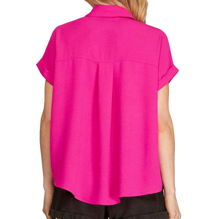 She & Sky Women's Hot Pink Collard Top