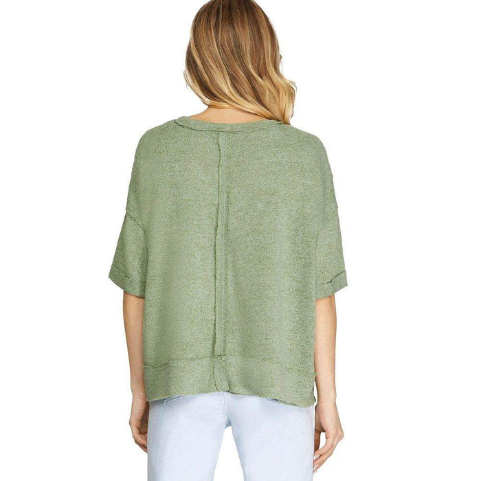 She & Sky Women's Slate Raw Edge Top