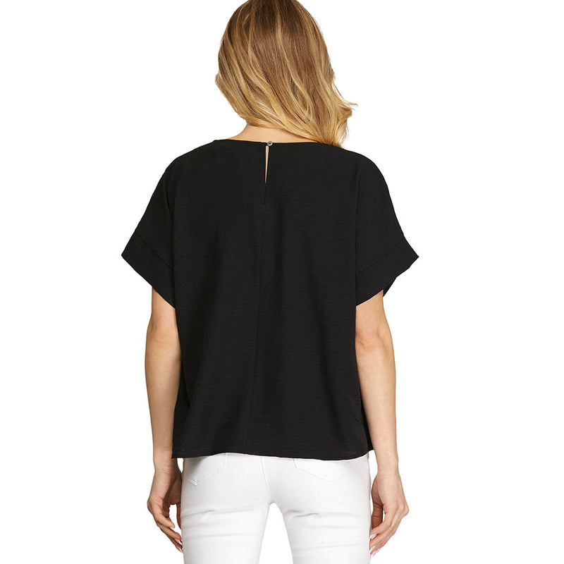 She & Sky Women's Black Drop Sleeve Top