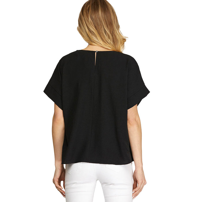 She & Sky Women's Black Drop Sleeve Top