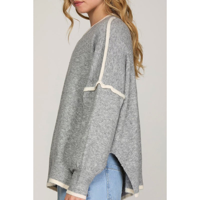 She & Sky Women's Grey Contrast Sweater Top