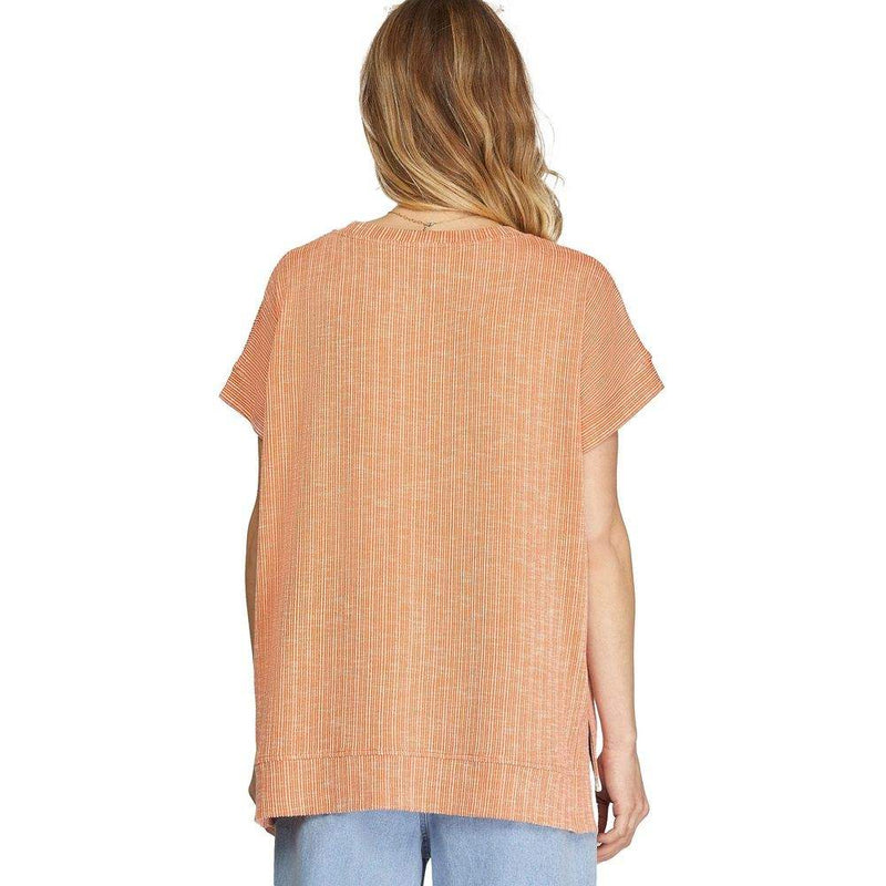 She & Sky Women's Pumpkin Ribbed Side Slit Top