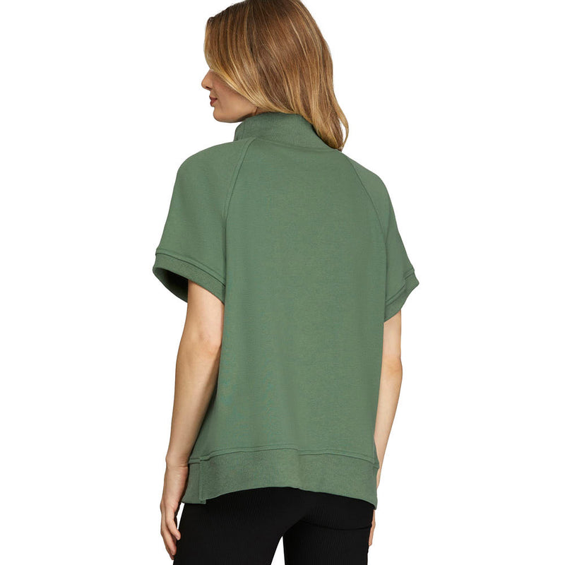 She & Sky Women's Slate Green Half Zip Top
