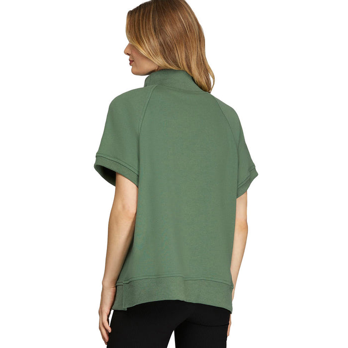 She & Sky Women's Slate Green Half Zip Top