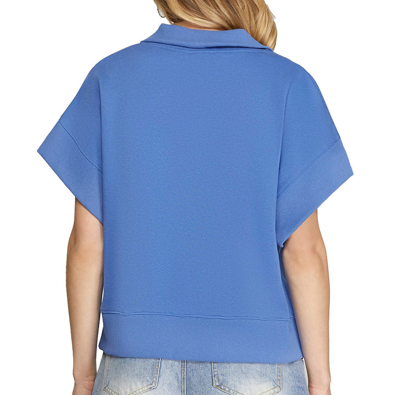 She & Sky Women's Periwinkle Half Zip Sweatshirt