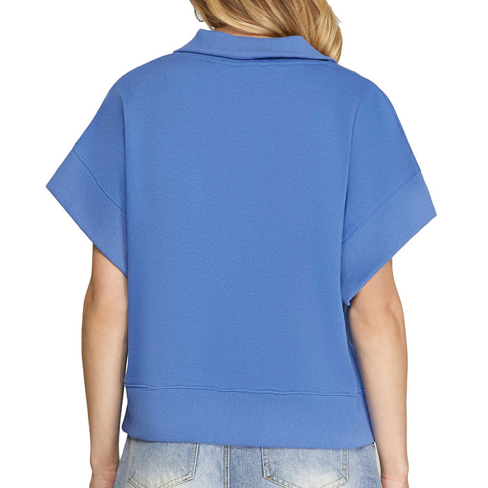 She & Sky Women's Periwinkle Half Zip Sweatshirt