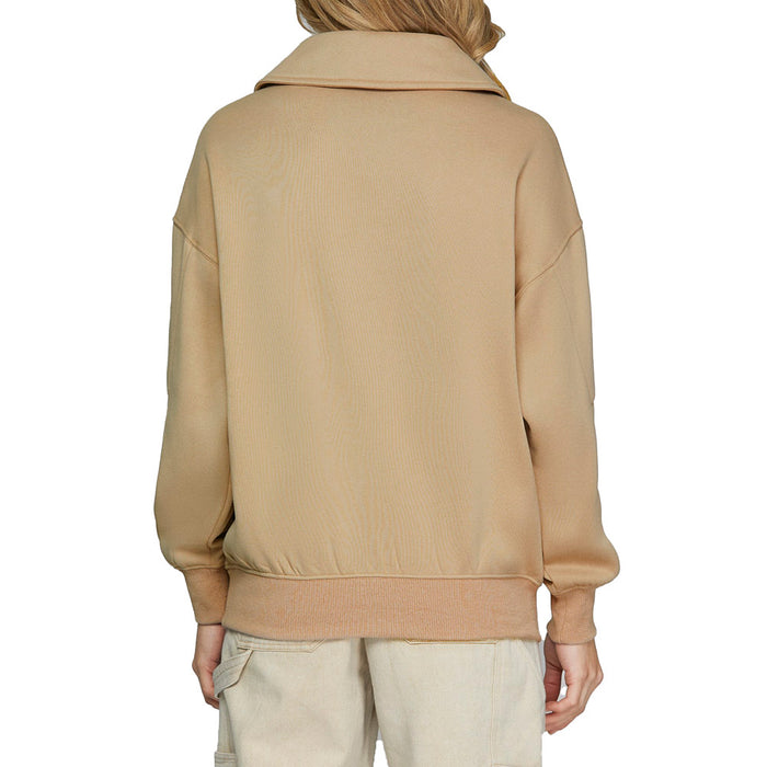 She & Sky Women's Taupe Collard Sweatshirt