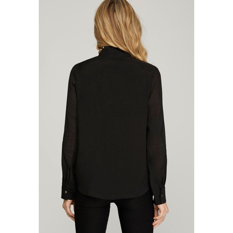 She & Sky Women's Black Bow Blouse