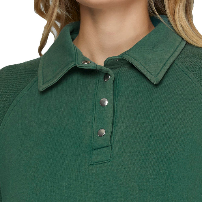 She & Sky Women's Green Snap Collard Sweatshirt