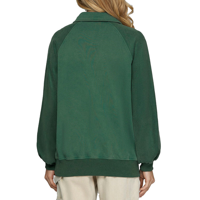 She & Sky Women's Green Snap Collard Sweatshirt