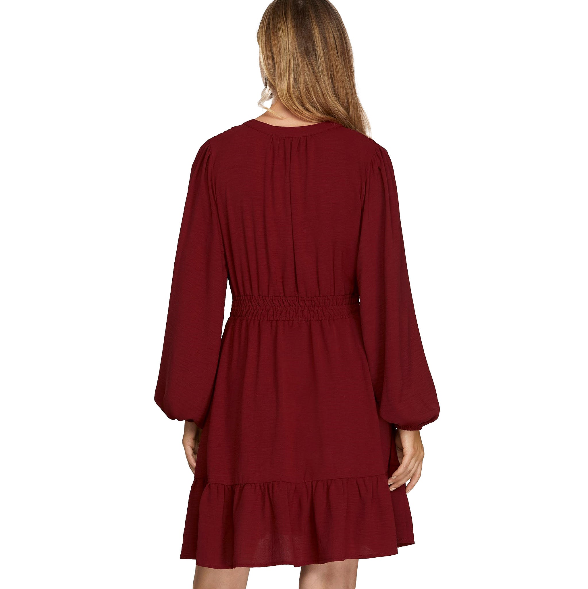 She & Sky Women's Burgundy Elastic Waist Dress