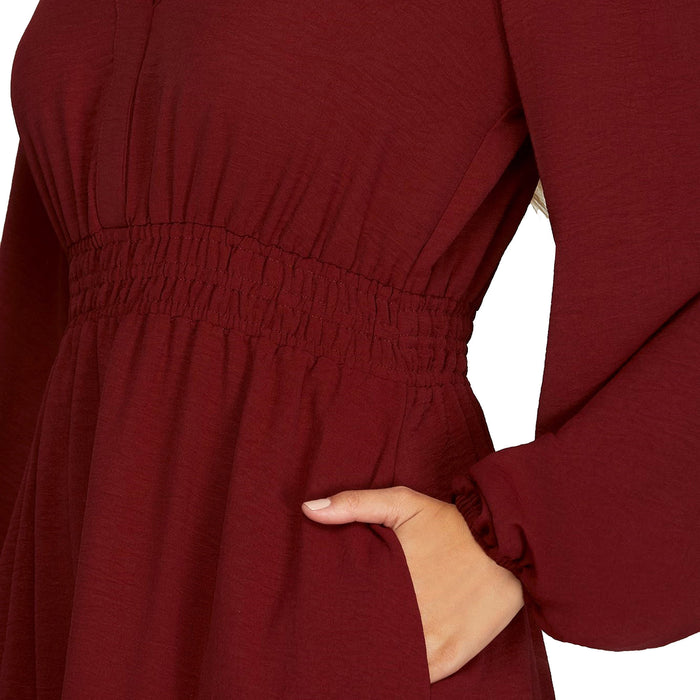 She & Sky Women's Burgundy Elastic Waist Dress She & Sky Women's Burgundy Elastic Waist Dress