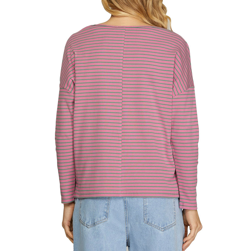 She & Sky Women's Pink Stripe Long Sleeve Top