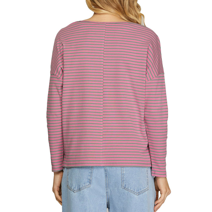 She & Sky Women's Pink Stripe Long Sleeve Top