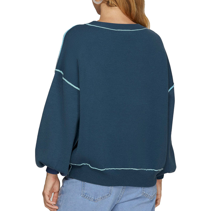 She & Sky Women's Dusty Blue Contrast Seam Sweatshirt