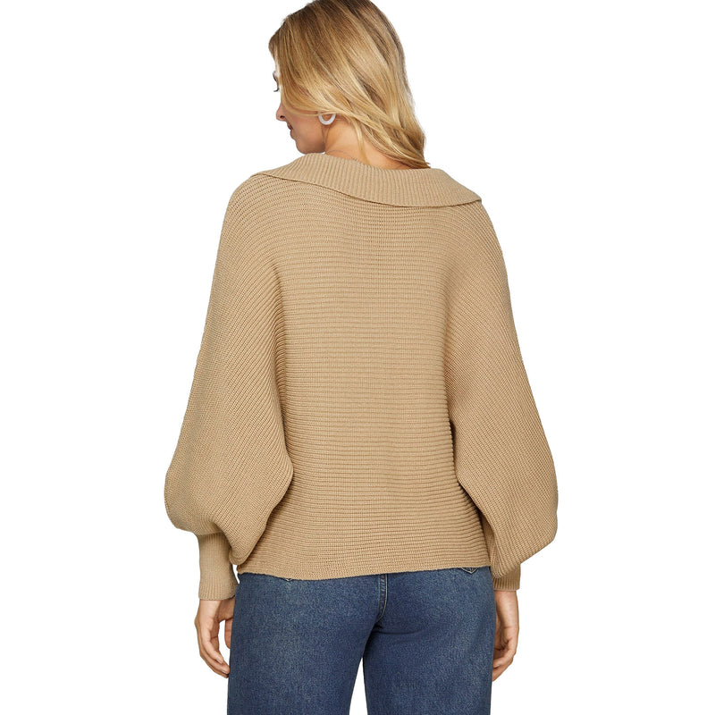 She & Sky Womens Taupe Dolman Sleeve Sweater
