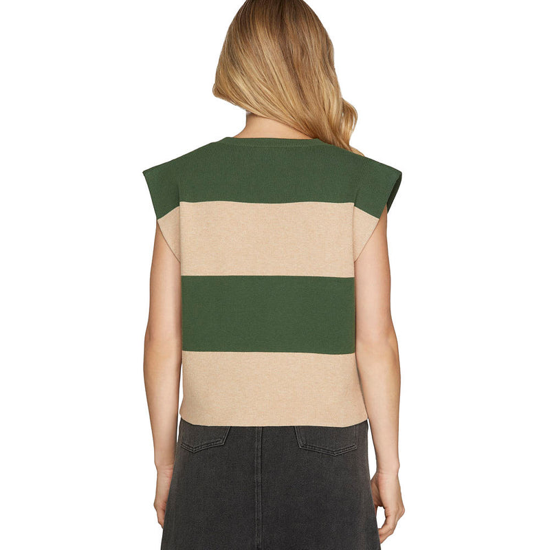 She & Sky Women's Olive Striped Sweater