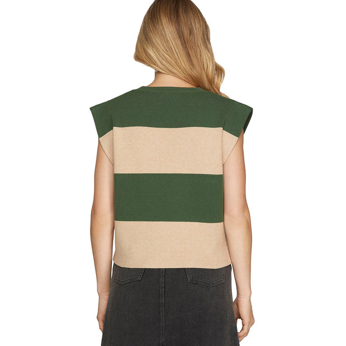 She & Sky Women's Olive Striped Sweater