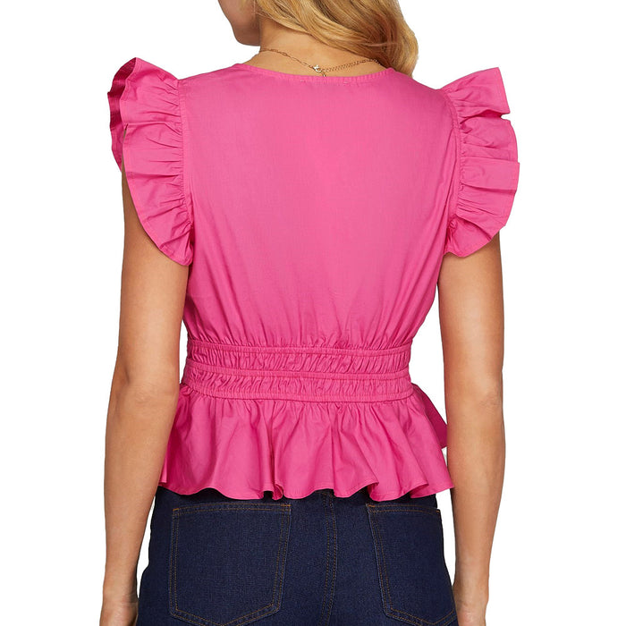 She & Sky Women's Pink Ruffle Sleeve Elastic Waist Top