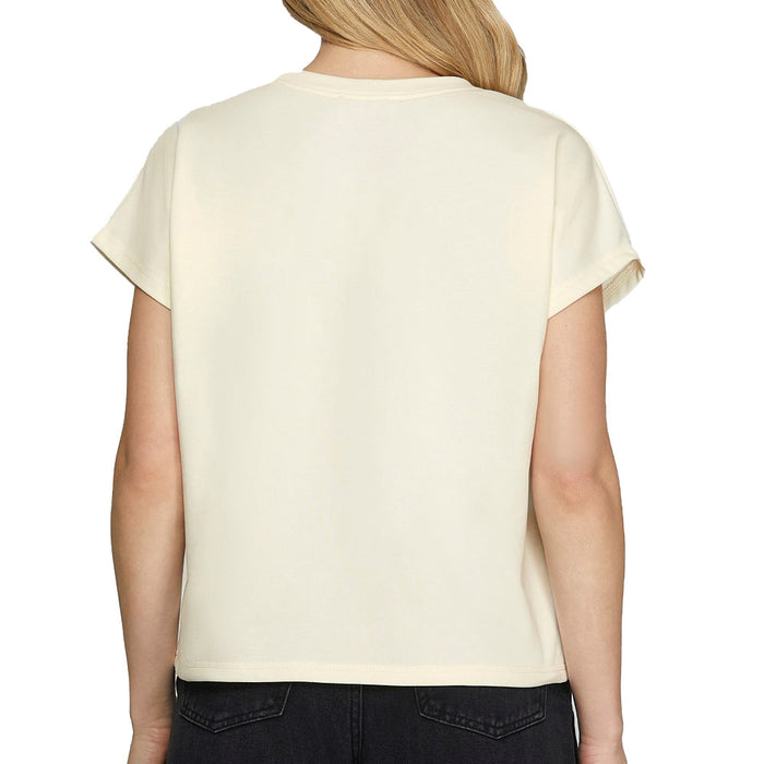 She & Sky Women's Cream Animal Print Bow Top