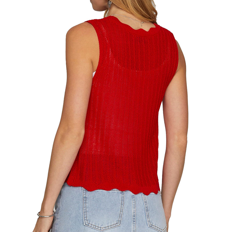 She & Sky Women's Red Sleeveless Sweater Vest