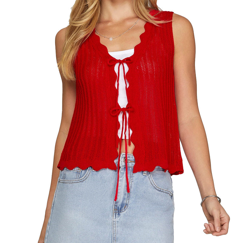 She & Sky Women's Red Sleeveless Sweater Vest