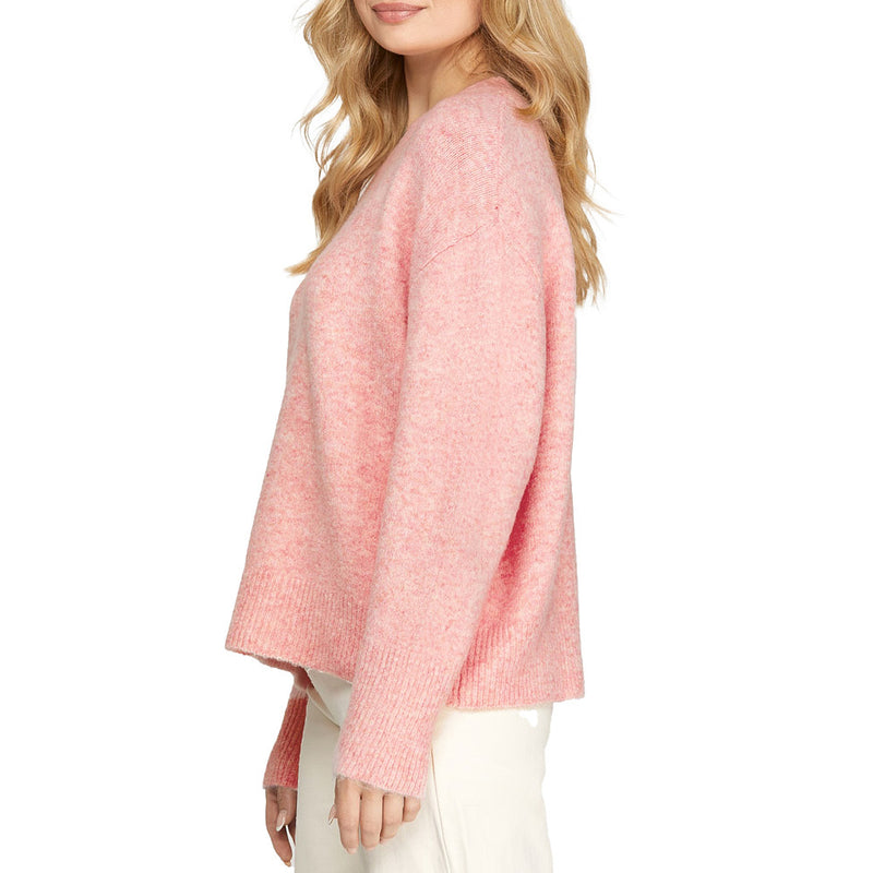 She & Sky Women's Pink Round Neck Sweater