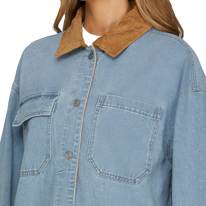 She & Sky Women's Blue Contrast Collard Barn Jacket