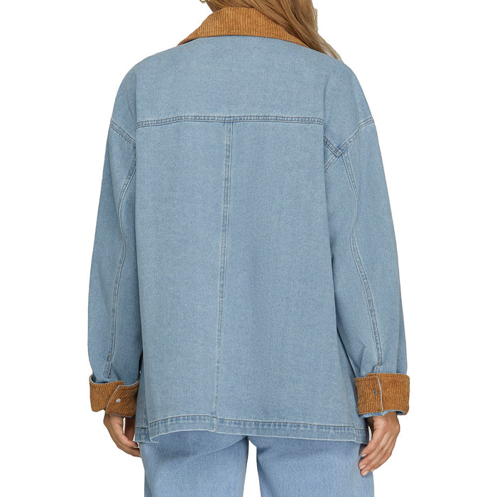 She & Sky Women's Blue Contrast Collard Barn Jacket