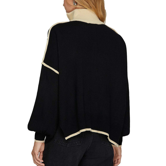 She & Sky Women's Black Long Sleeve Half Zip Sweater