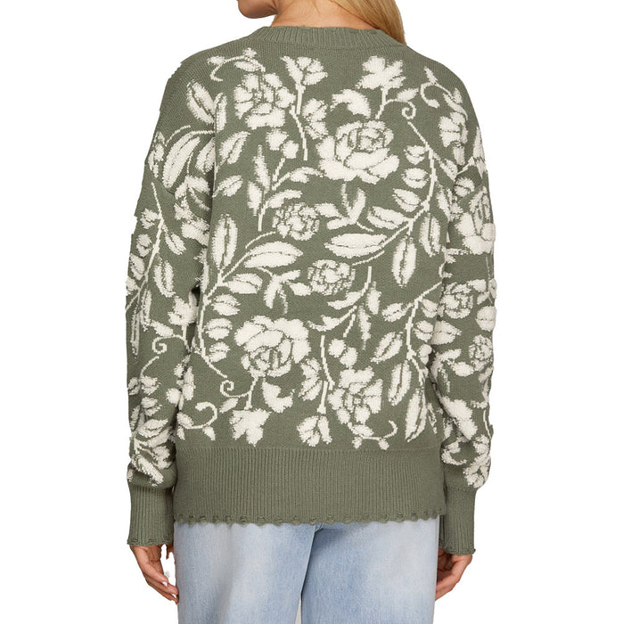 She & Sky Women's Olive Flower Print Sweater