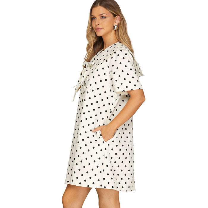 She & Sky Women's WhiteBlack Polka Dot Dress