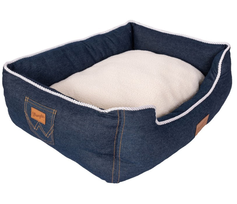 Wrangler Denim and Sherpa Lined Rope Trimmed Dog Bed