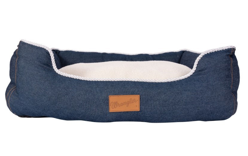 Wrangler Denim and Sherpa Lined Rope Trimmed Dog Bed