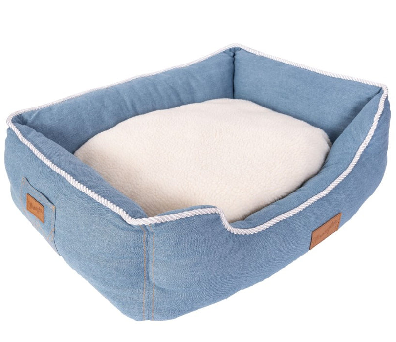 Wrangler Denim and Sherpa Lined Rope Trimmed Dog Bed