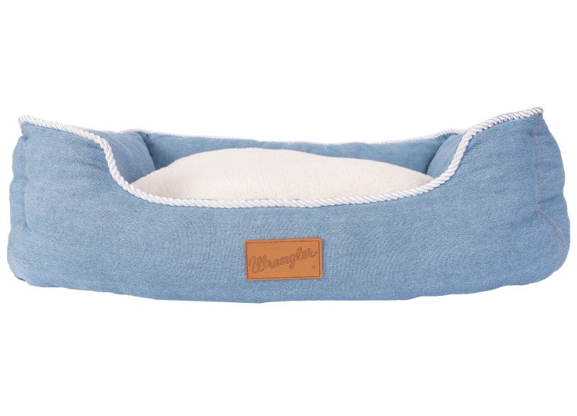 Wrangler Denim and Sherpa Lined Rope Trimmed Dog Bed