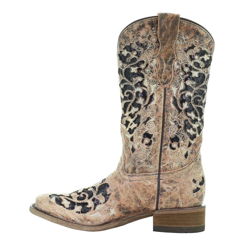 Corral Kids Bronze Black Glitter Inlay Cowboy Boot