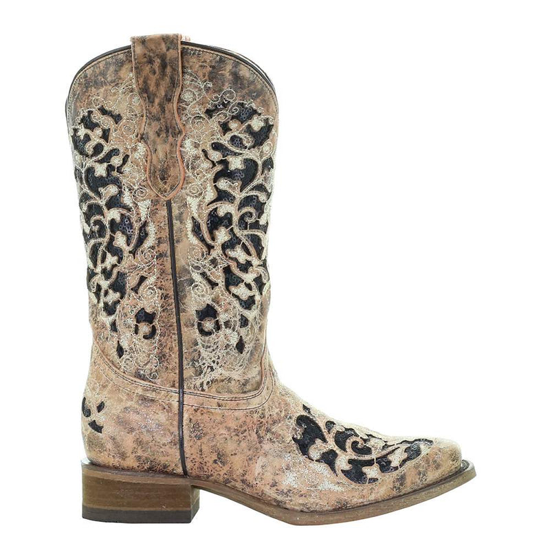 Corral Kids Bronze Black Glitter Inlay Cowboy Boot