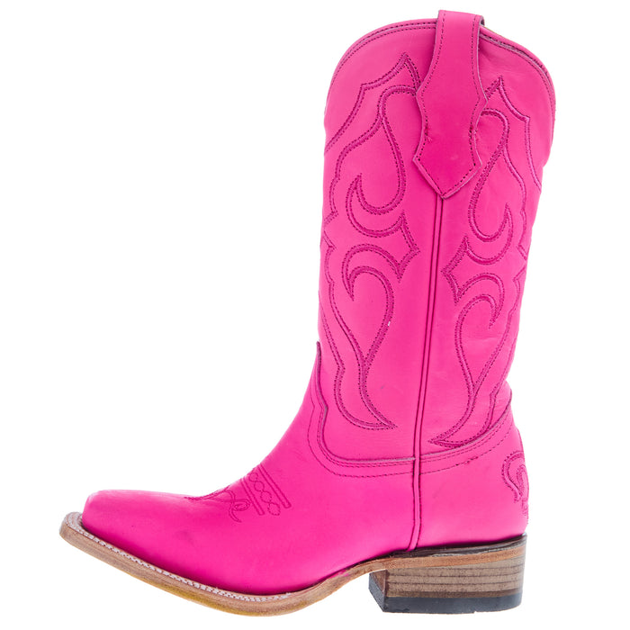 Corral Teen Fuchsia Leather and Embroidery Square Toe Boot