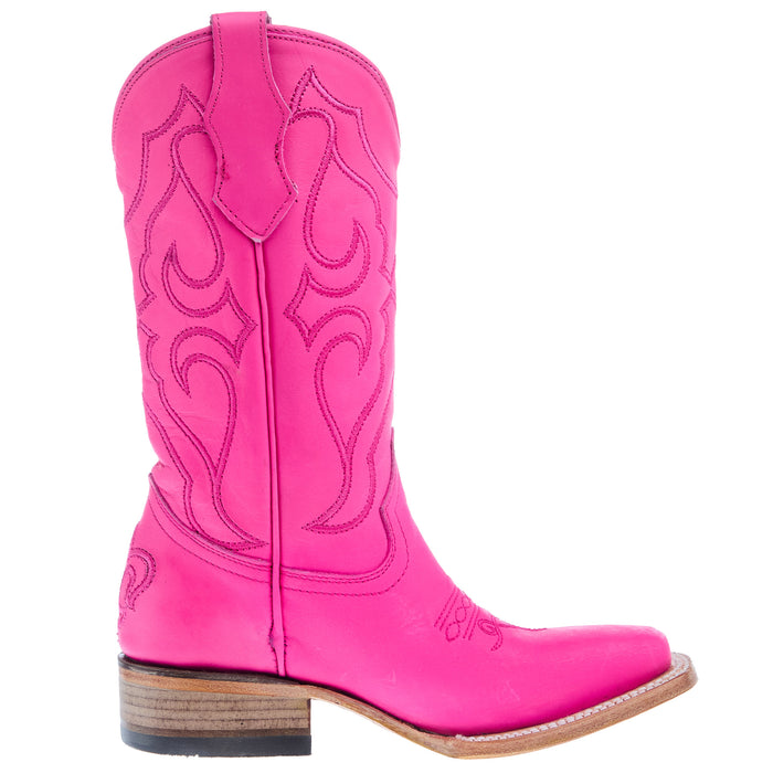 Corral Teen Fuchsia Leather and Embroidery Square Toe Boot