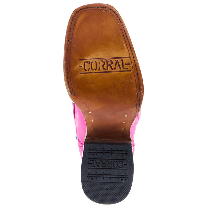 Corral Teen Fuchsia Leather and Embroidery Square Toe Boot