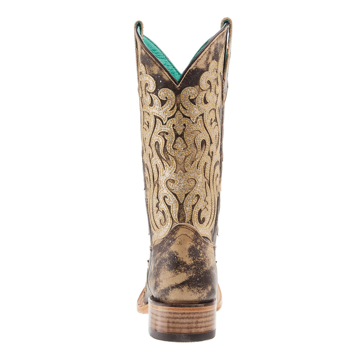 Corral Brown Glitter Embroidery And Overlay Square Toe Boot