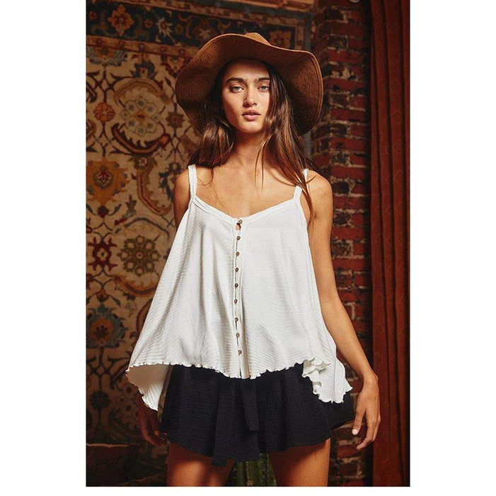 Bucketlist Women's Off White Button Up Tank Top