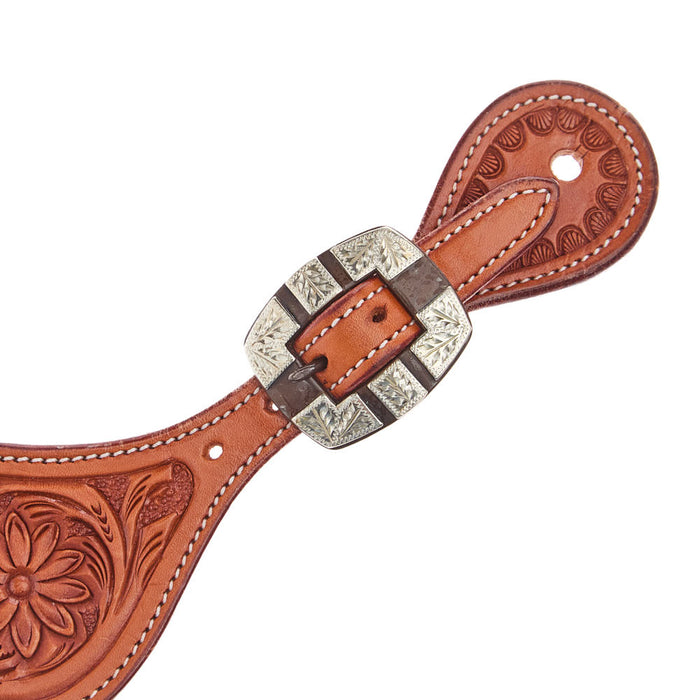 Tomahawk Shaped Tooled with Antique Buckle Spur Straps