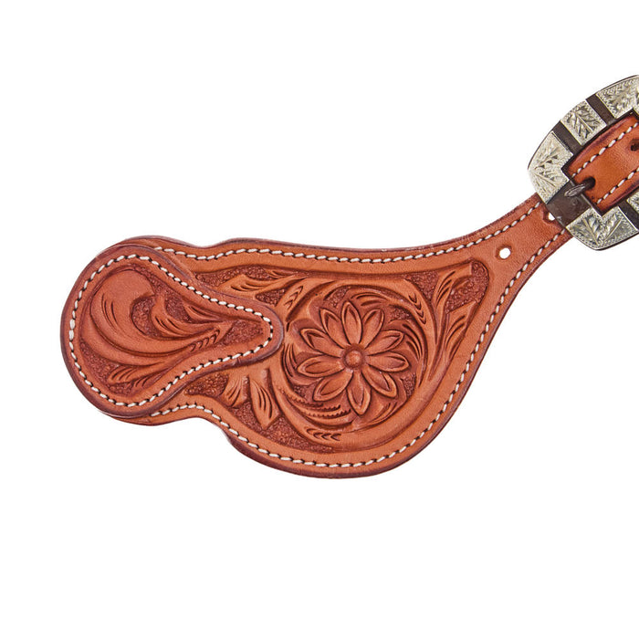Tomahawk Shaped Tooled with Antique Buckle Spur Straps