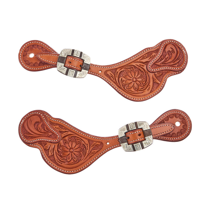 Tomahawk Shaped Tooled with Antique Buckle Spur Straps